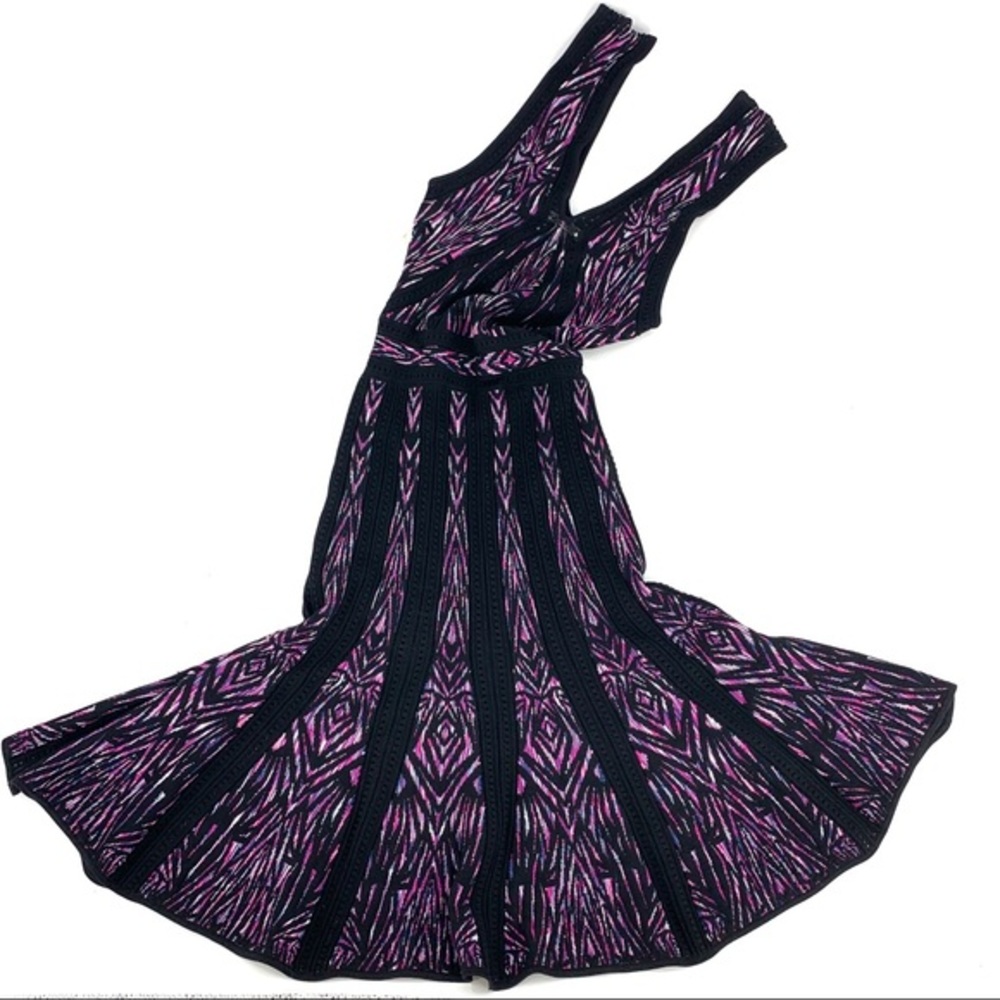 Ronny Kobo Knit Jacquard Sleeveless V Neck Fit & Flare Dress